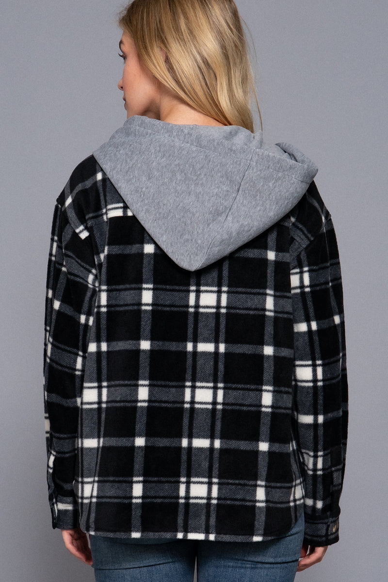 Plaid Button Down Pocket Hoodie