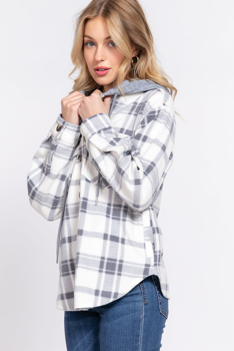 Plaid Button Down Pocket Hoodie