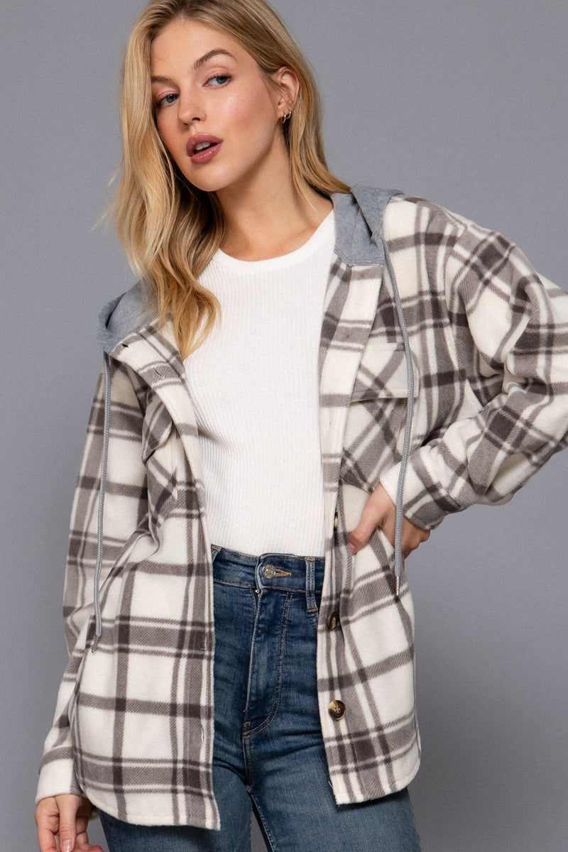 Plaid Button Down Pocket Hoodie