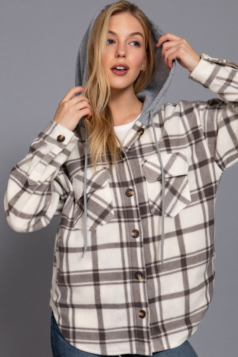 Plaid Button Down Pocket Hoodie