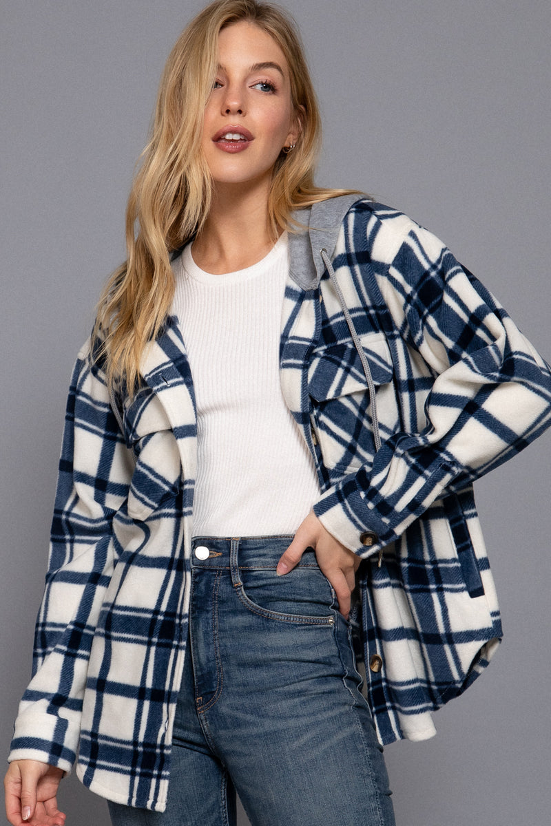 Plaid Button Down Pocket Hoodie