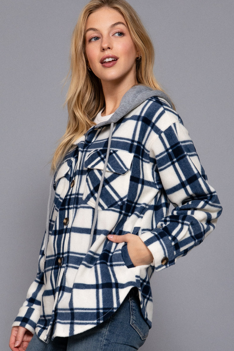 Plaid Button Down Pocket Hoodie