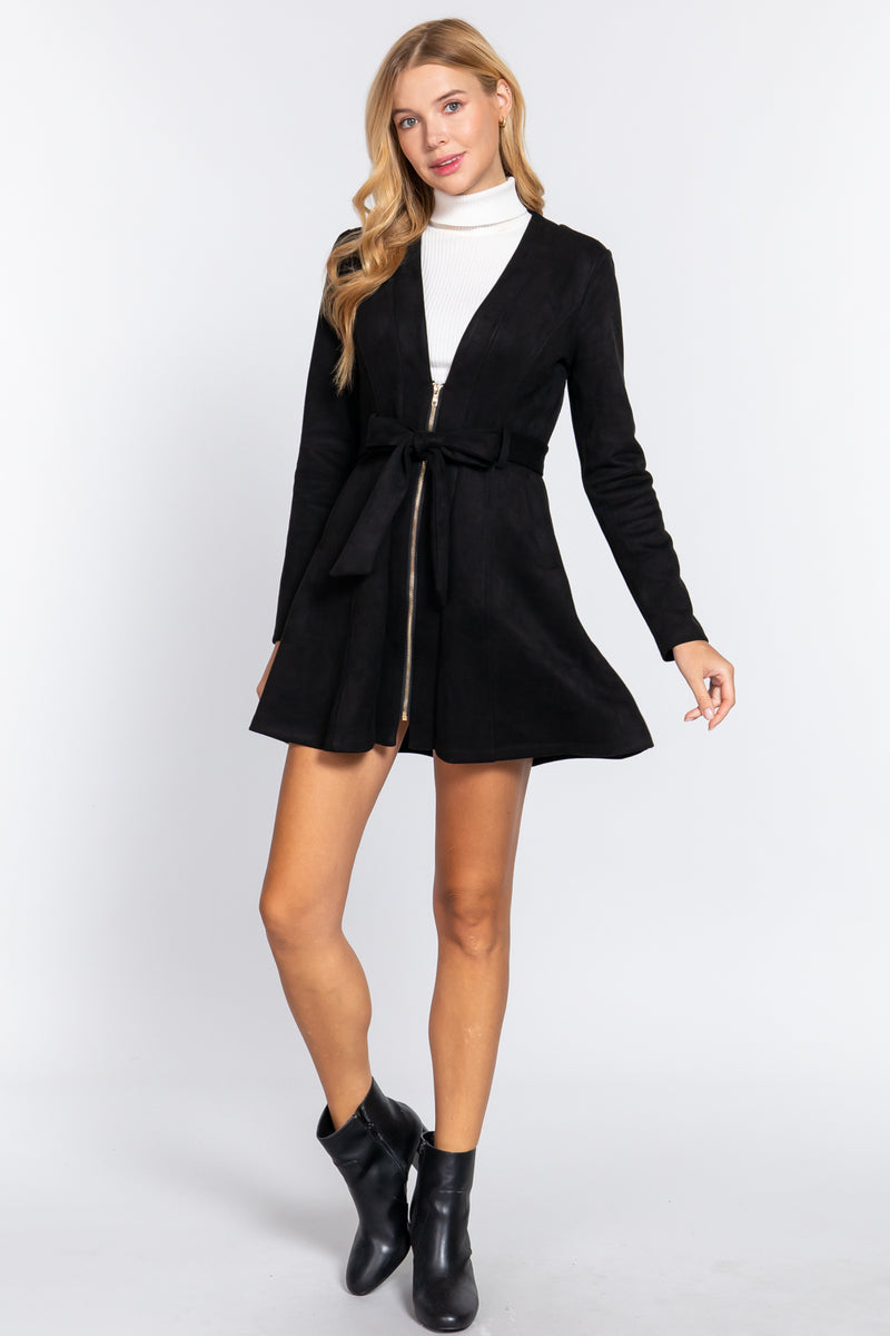 Zip Up Faux Suede Dress Jacket