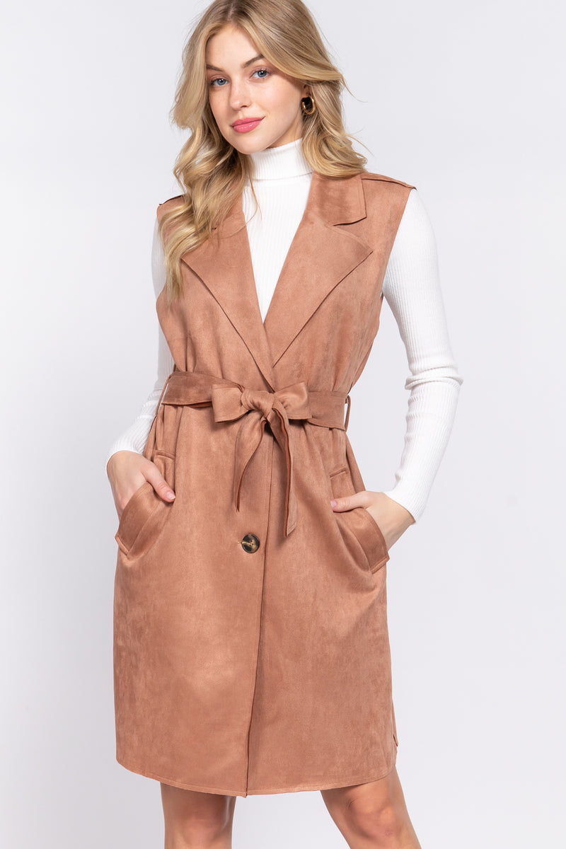 Belted Faux Suede Vest