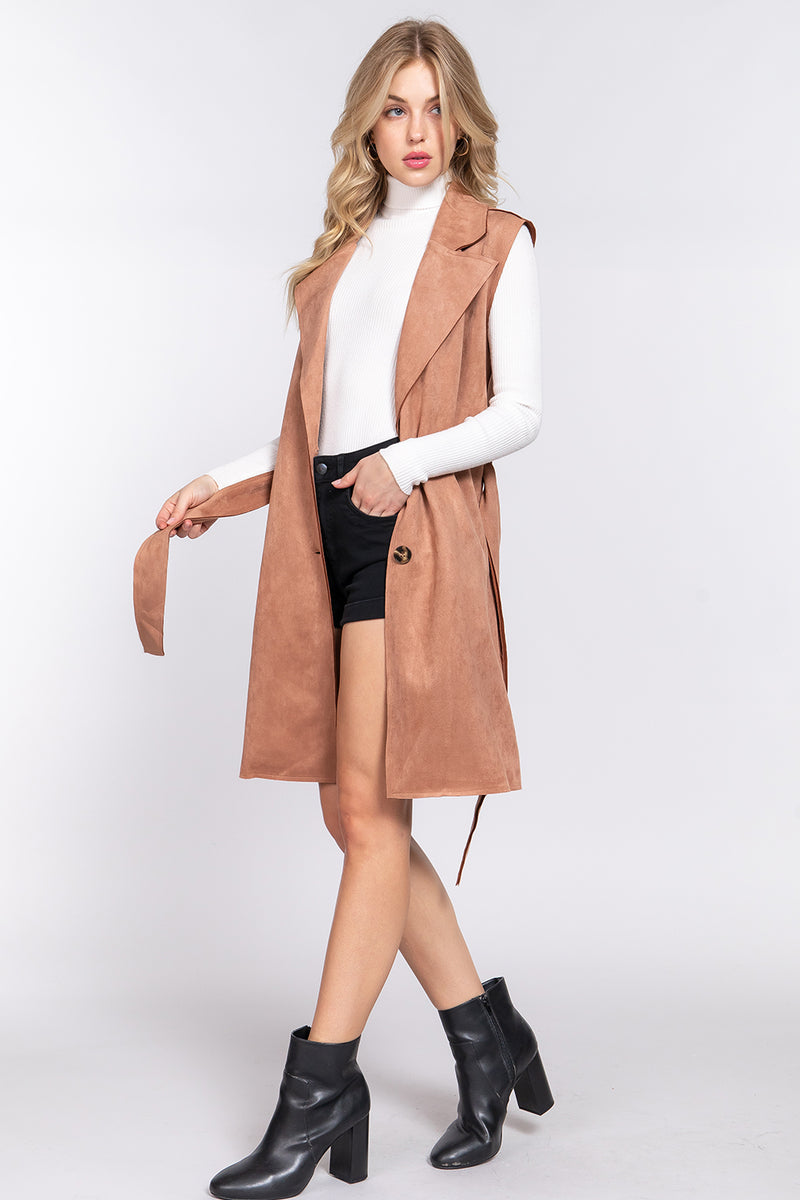 Belted Faux Suede Vest