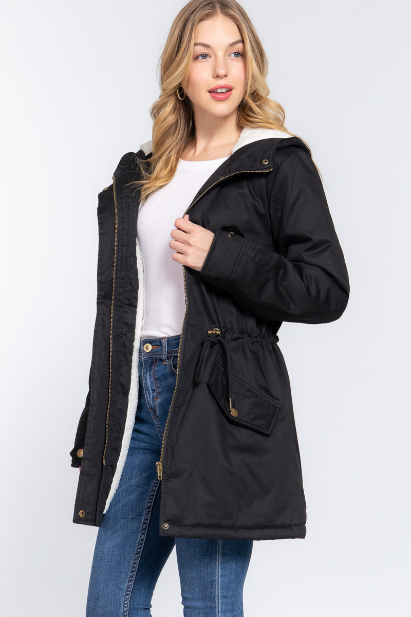 Fleece Lined Hooded Utility Jacket