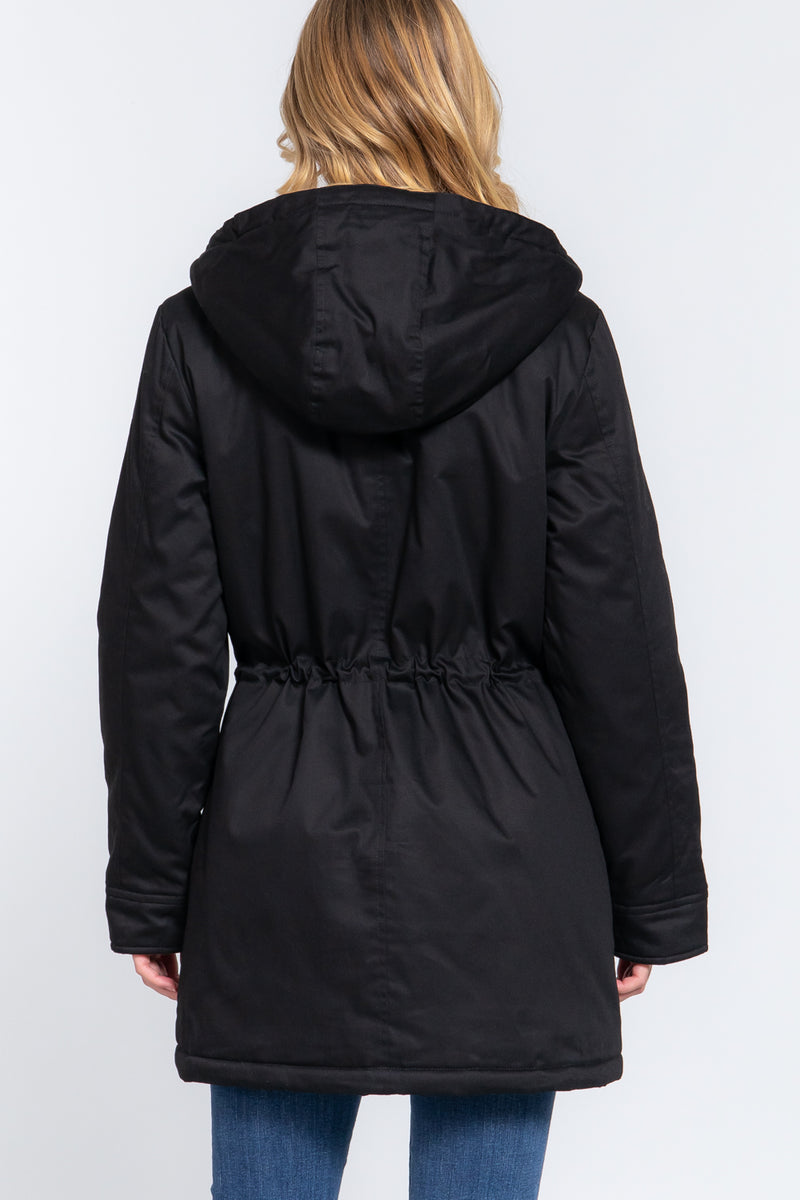 Fleece Lined Hooded Utility Jacket