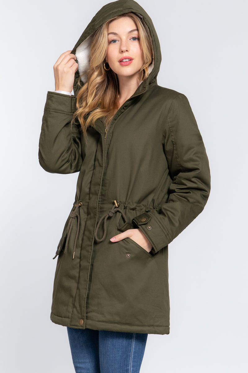 Fleece Lined Hooded Utility Jacket