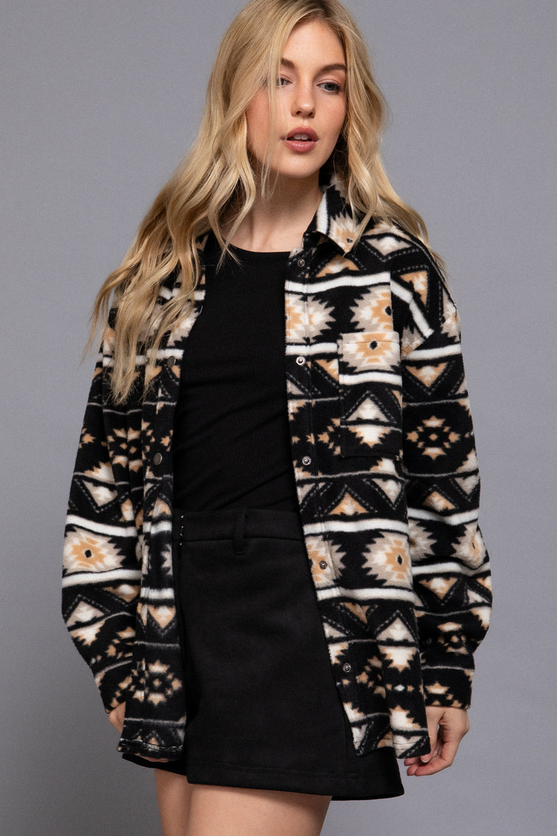 Aztec Printed Fleece Shacket