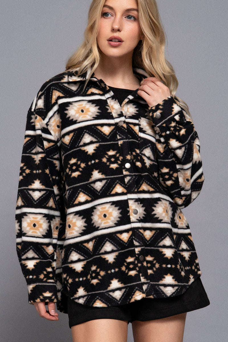 Aztec Printed Fleece Shacket