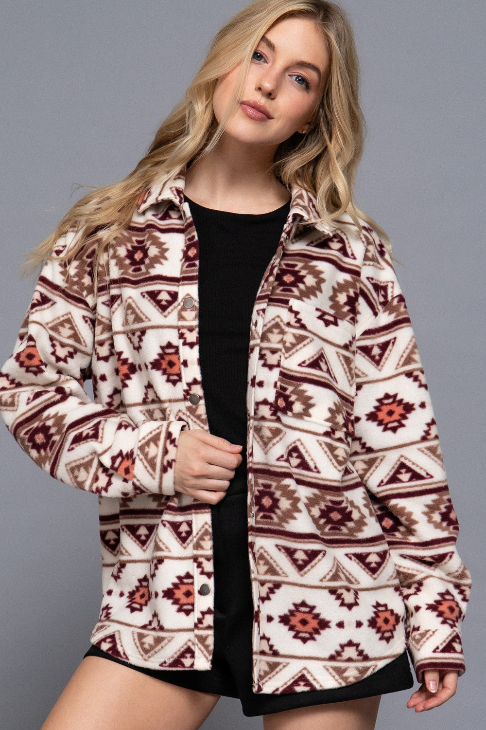 Aztec Printed Fleece Shacket