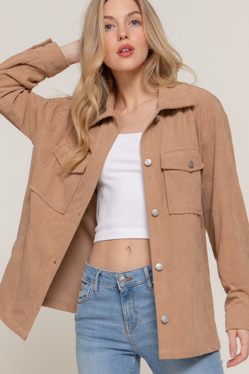 Button Down Long Sleeve Corduroy Jacket