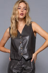 PU V-Neck Button Vest