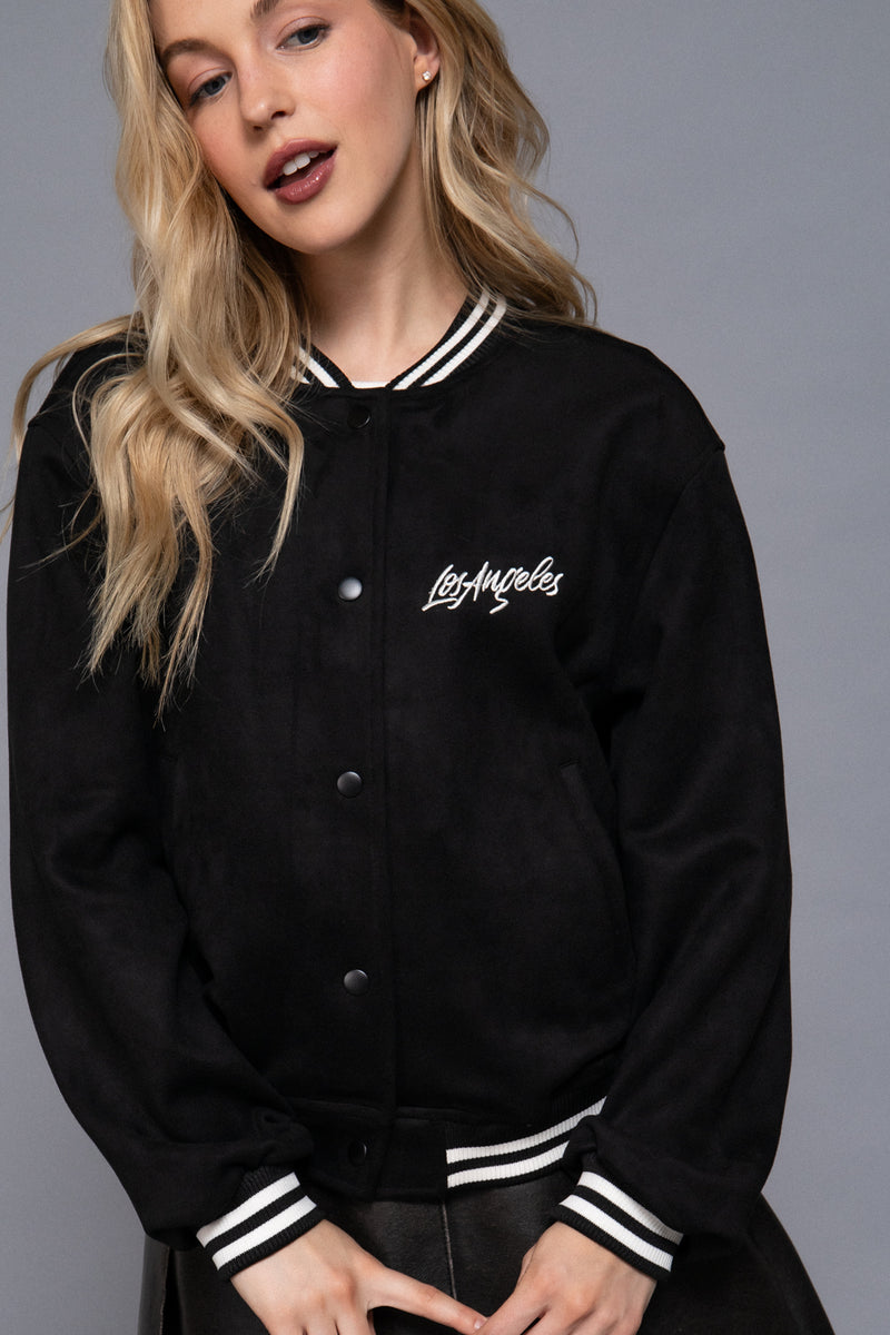 Los Angeles Embroidered Suede Varsity Jacket