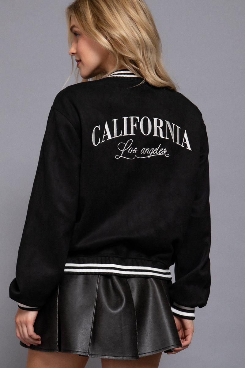 Los Angeles Embroidered Suede Varsity Jacket