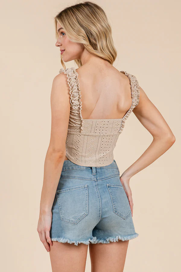 Ruffle Detail Eyelet Corset Tank