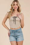 Ruffle Detail Eyelet Corset Tank