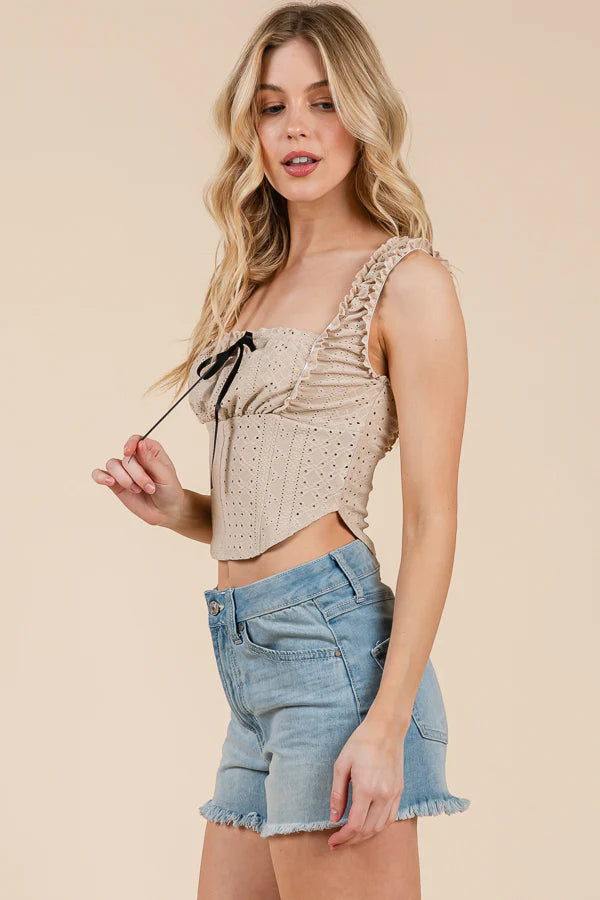 Ruffle Detail Eyelet Corset Tank