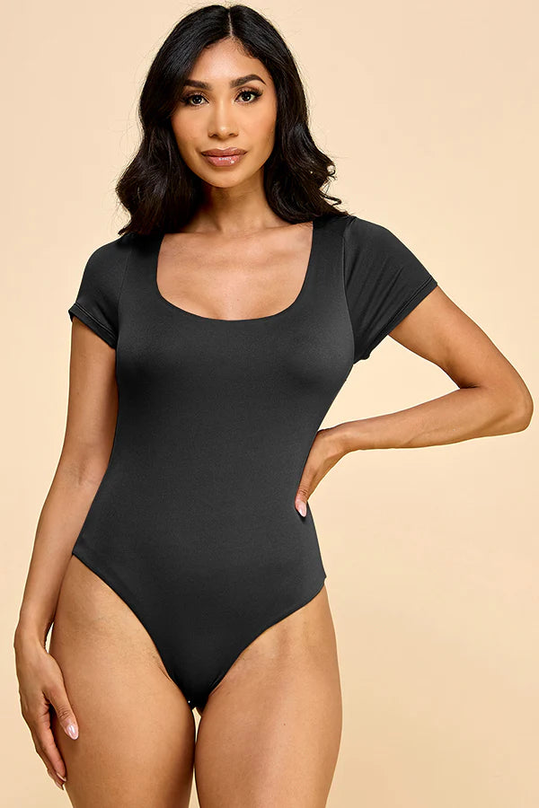 Double Lined Short Sleeve Scoop Neck Bodysuit