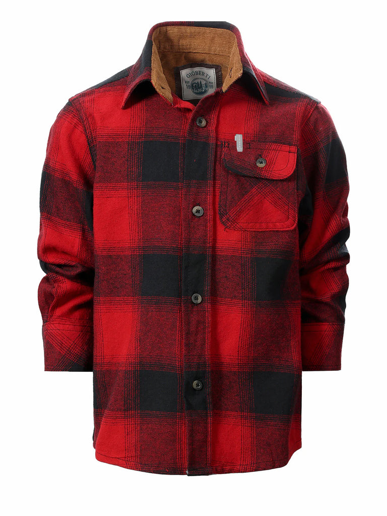 Single Pocket Flannel Shirt with Corduroy Contrast