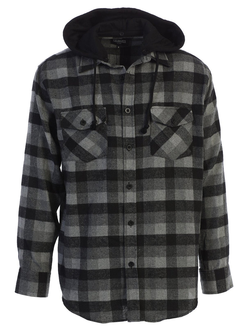 Hooded Plaid Long Sleeve Button Up