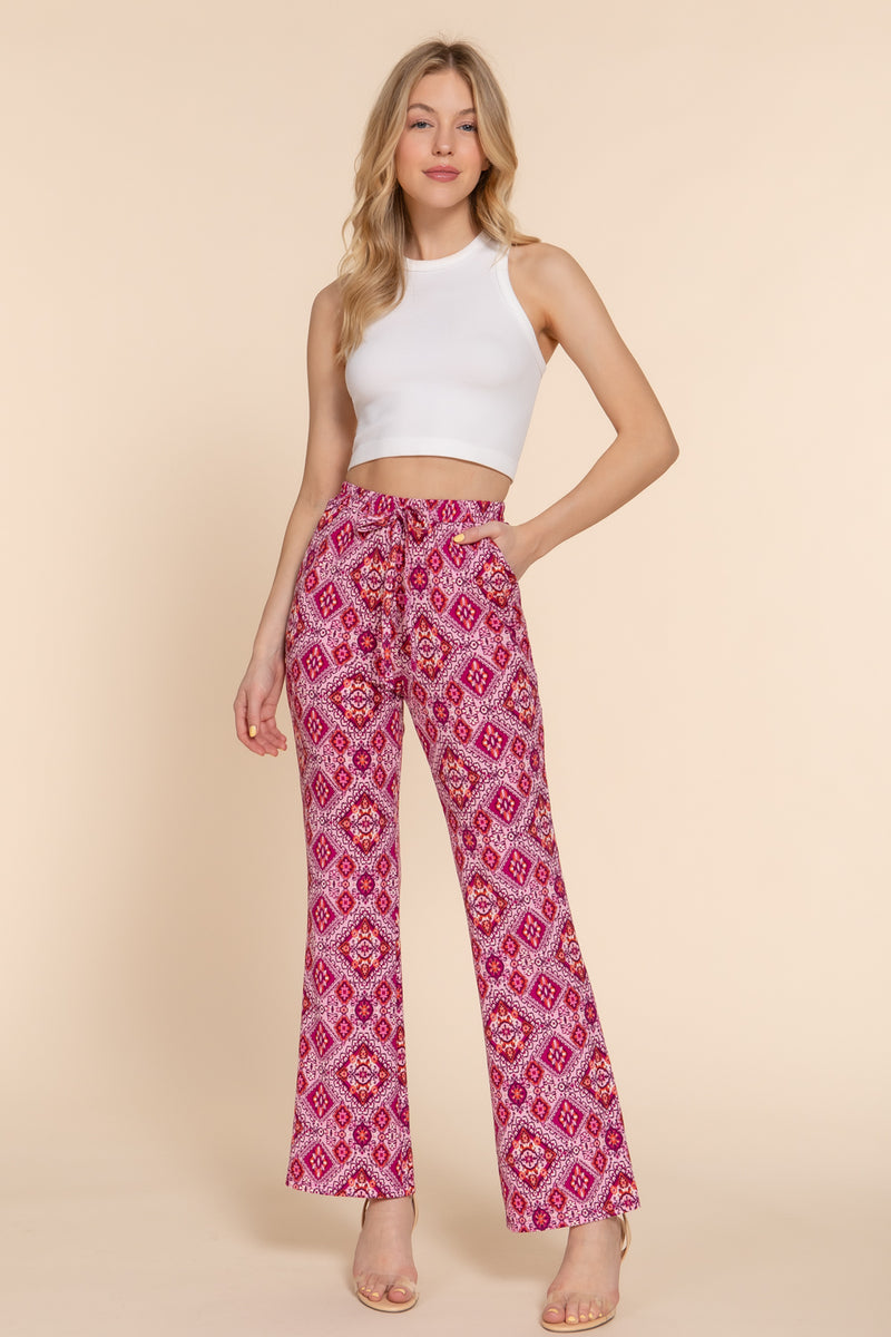 Printed Tie Front Straight Pant