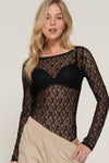 Lace Boat Neck Long Sleeve Bodysuit