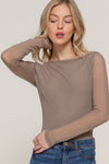 Mesh Contrast Long Sleeve Boatneck Bodysuit