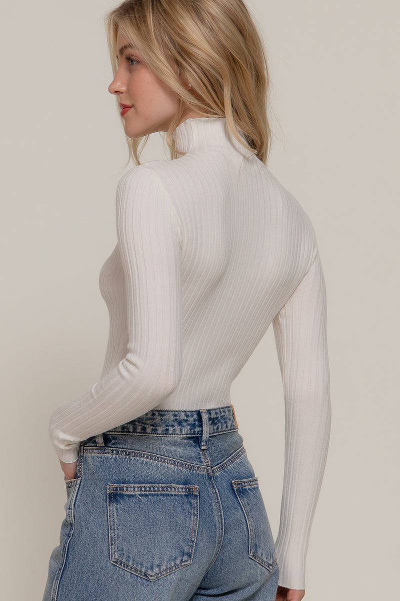 Long Sleeve Design Knit T-Neck Bodysuit