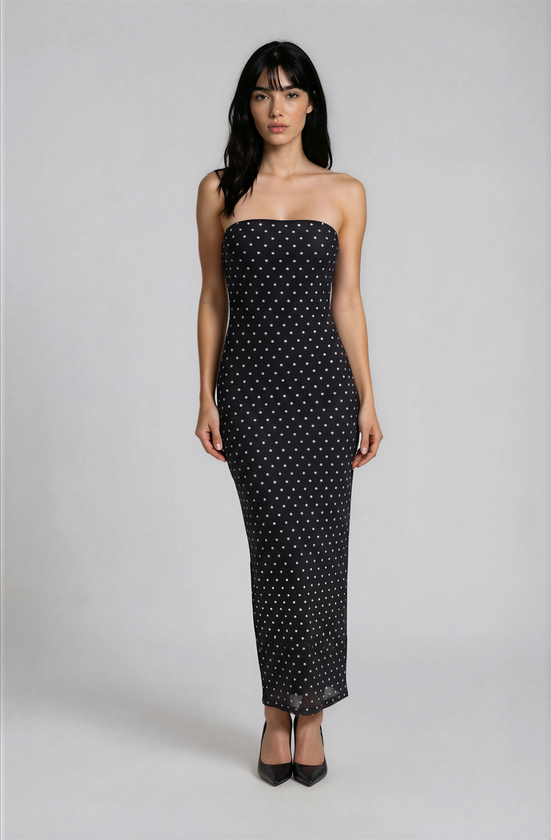 tube midi dress Polka Dot Tube Midi Dress Black / Medium