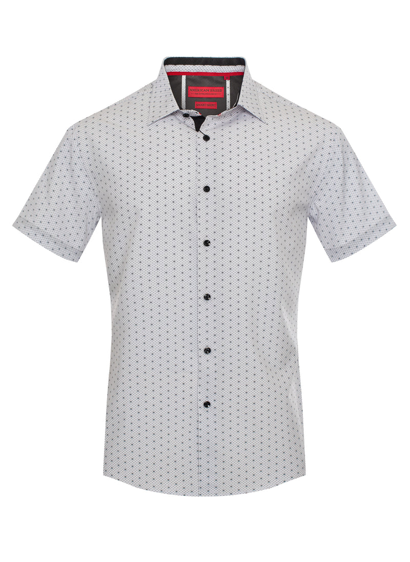 Cross & Dot Print Stretch Button-Up