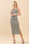 Criss Cross Back Striped Midi Dress