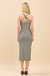 Criss Cross Back Striped Midi Dress
