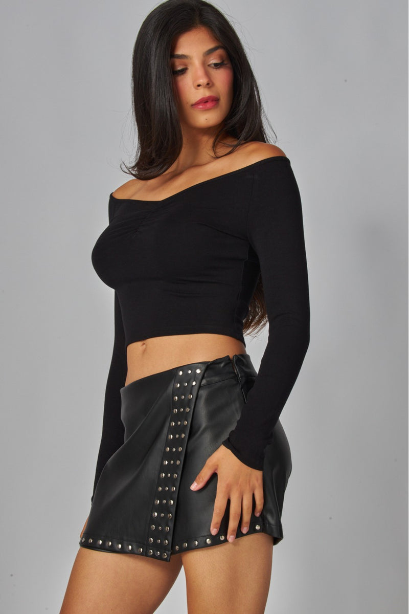 Fine Ribbed Off Shoulder L/S Tee