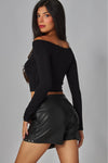 Fine Ribbed Off Shoulder L/S Tee