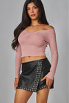 Fine Ribbed Off Shoulder L/S Tee