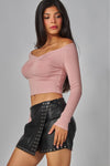 Fine Ribbed Off Shoulder L/S Tee