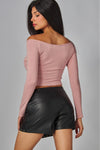 Fine Ribbed Off Shoulder L/S Tee