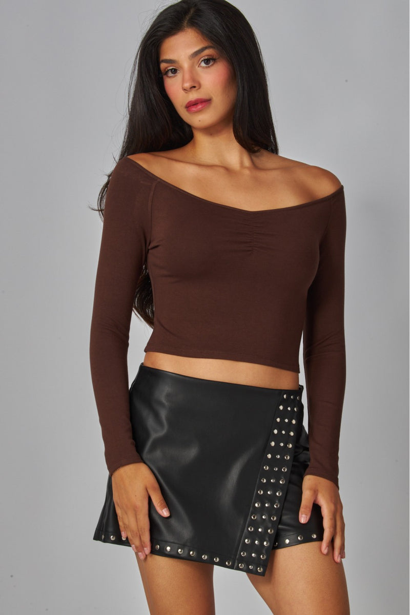 Fine Ribbed Off Shoulder L/S Tee