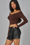 Fine Ribbed Off Shoulder L/S Tee