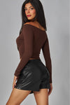 Fine Ribbed Off Shoulder L/S Tee