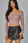 Fine Ribbed Off Shoulder L/S Tee