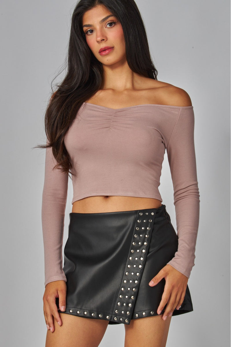 Fine Ribbed Off Shoulder L/S Tee