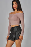 Fine Ribbed Off Shoulder L/S Tee