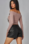 Fine Ribbed Off Shoulder L/S Tee