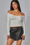 Fine Ribbed Off Shoulder L/S Tee