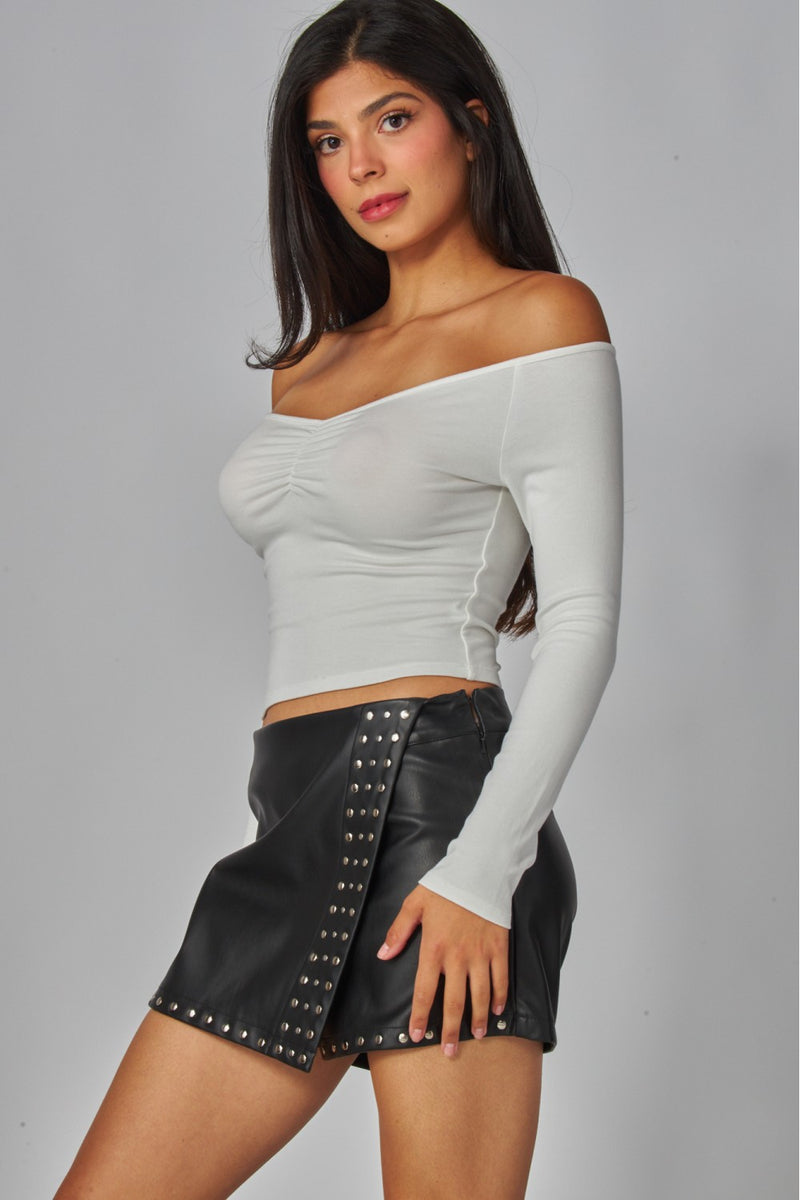 Fine Ribbed Off Shoulder L/S Tee