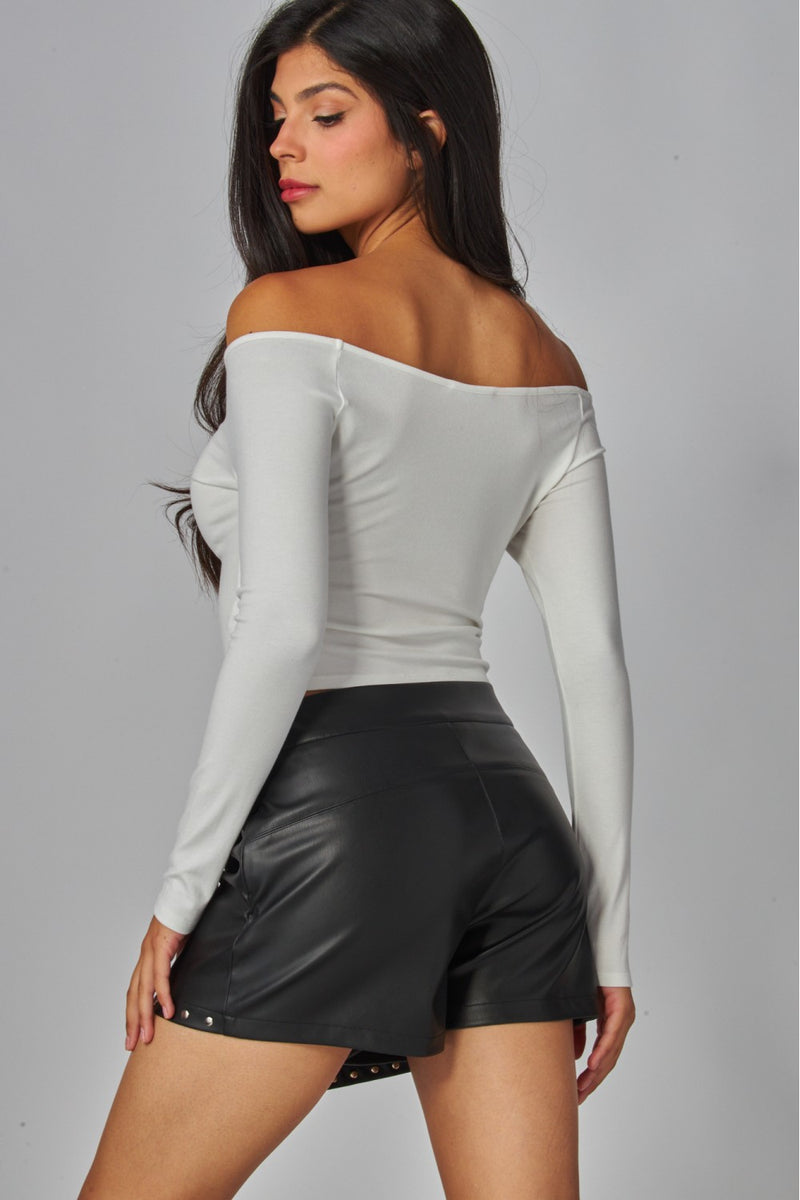Fine Ribbed Off Shoulder L/S Tee