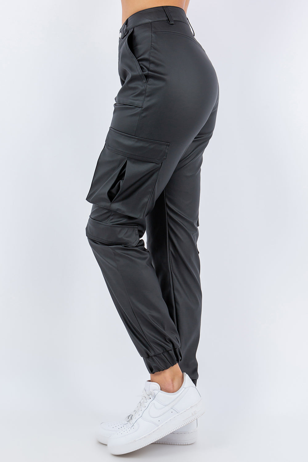 PU High Waist Cargo Jogger with Pockets