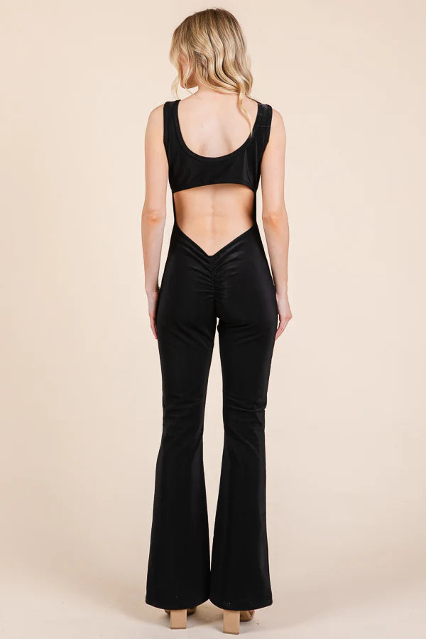 Ottoman Rib Low Back Flare Jumpsuit